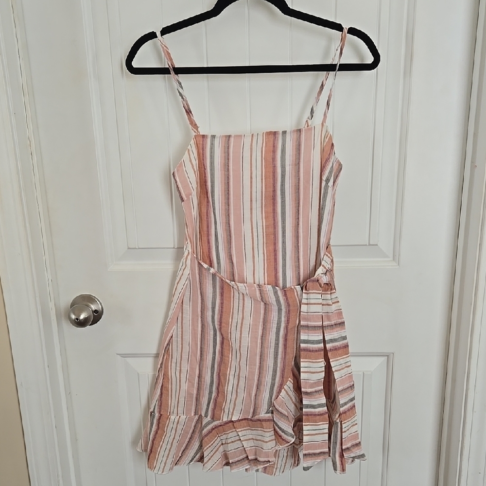 Princess Polly Striped 100% Cotton Wrap Dress Spaghetti Straps & Ruffle Hem